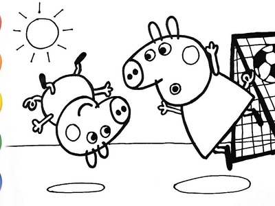Dibujar y Pintar a Peppa Pig y George Jugando al Futbol - Dibujos Para Niños. FunKeep Art
