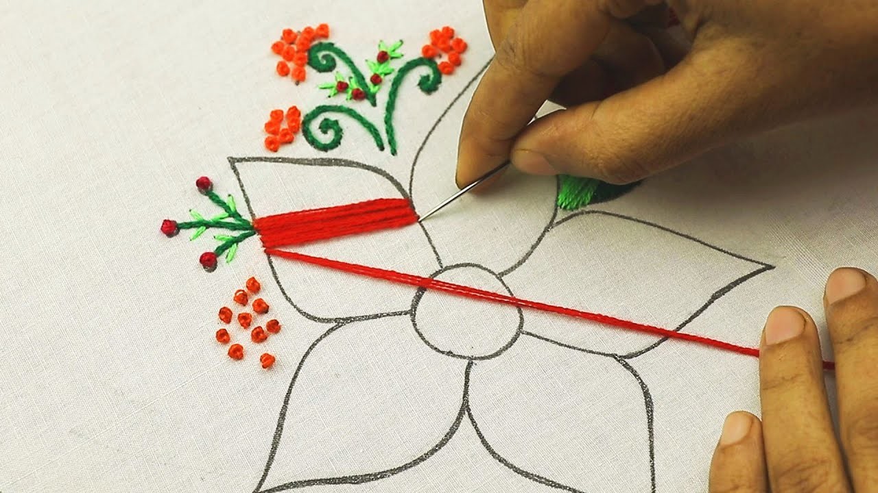 Hand embroidery, modern flower embroidery, fantasy flower embroidery, Bordado fantasía (fácil)