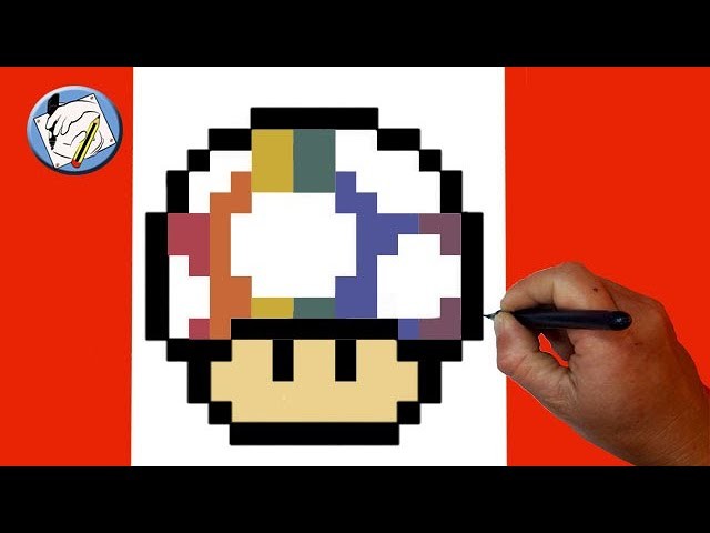 Pixel art para niños * Como dibujar honguito de Mario Bross arco iris pixel art paso a paso fácil