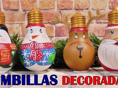Bombillas navideñas decoradas con pintura acrílica.