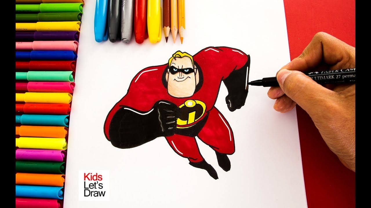 Cómo dibujar a Mr. Increíble (Bob Parr) de Los Increíbles 2 (La Película) | KidsLetsDraw