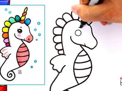 Cómo dibujar un CABALLITO DE MAR UNICORNIO de Colores | How to Draw a Multicolor Seahorse Unicorn