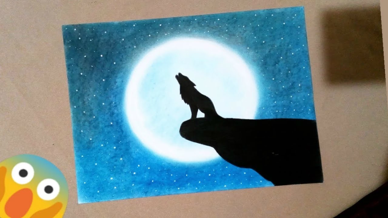 ????Como dibujar un lobo aullando a la luna paso a paso (PAISAJE NOCTURNO)