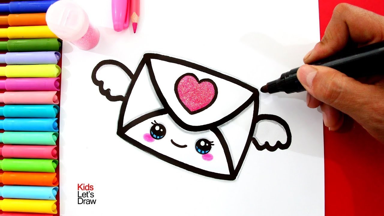 Cómo dibujar una CARTA DE AMOR Fácil | How to Draw a Super Cute Love Enveloppe
