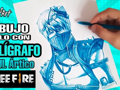 DIBUJO SOLO CON BOLIGRAFO A MARIONETA AZUL ÁRTICO | FREEFIRE | how to draw artic blue