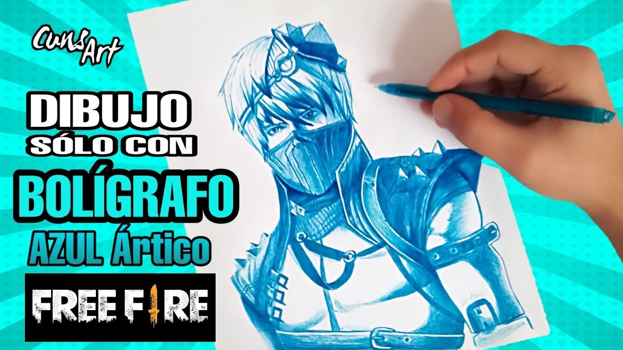 DIBUJO SOLO CON BOLIGRAFO A MARIONETA AZUL ÁRTICO | FREEFIRE | how to draw artic blue