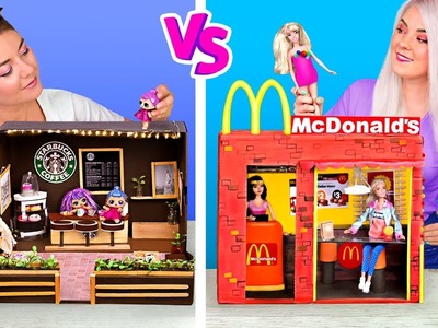 ¡Nunca Eres Grande Para Las Muñecas!.DIYs De Starbucks Para LOL Surprise vs De McDonalds Para Barbie
