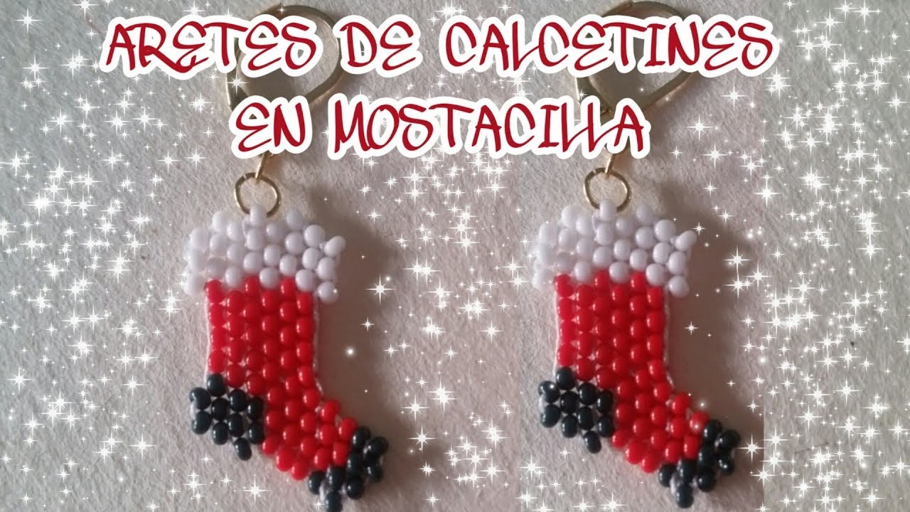 ARETES DE CALCETINES  EN MOSTACILLA PASO A PASO.Mostacilla Naely
