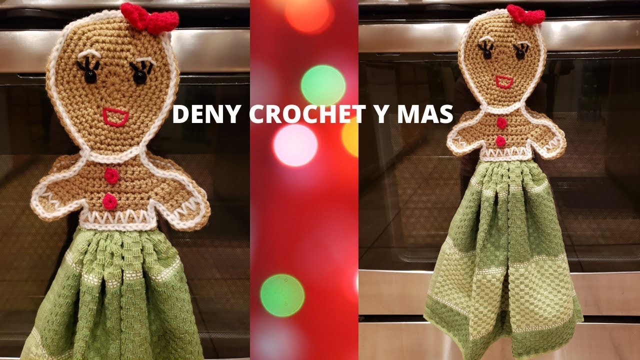 Como Tejer a crochet Un Gingerbread  Con Vestido de Toalla Para la cocina
