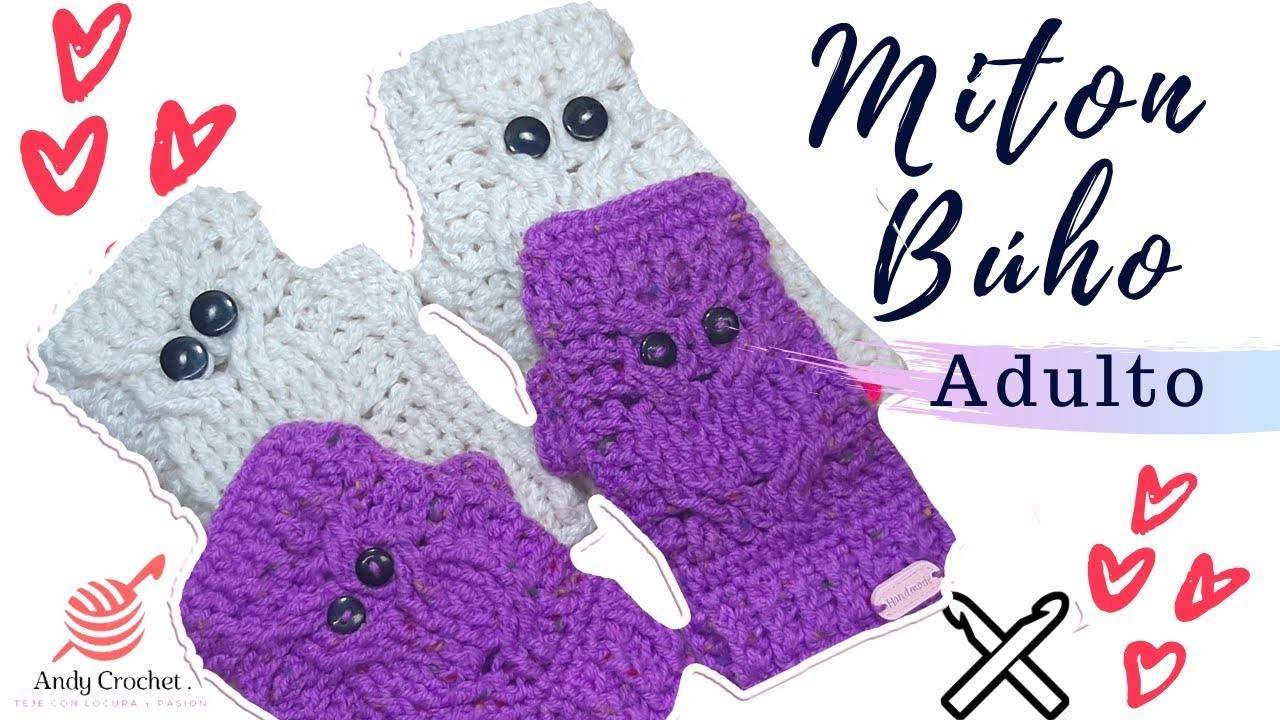 Mitones Búho.opción adulto a #crochet