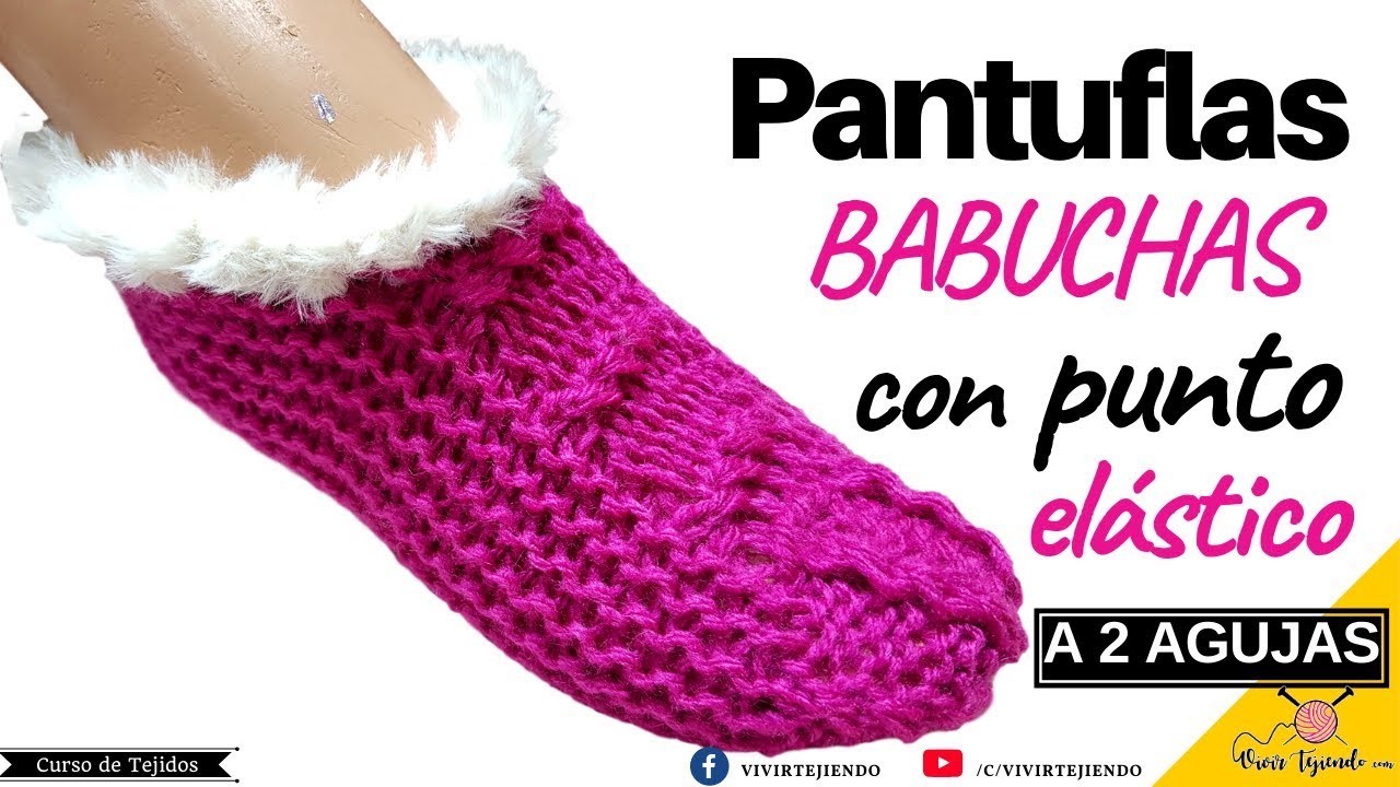 Pantuflas Babuchas con Punto Elástico 2x2 y Santa Clara – Tejidos a Palitos