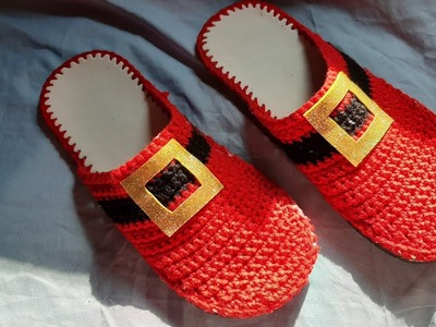 PANTUFLAS TEJIDAS A CROCHET PARA CABALLERO DE SANTA. MUY FÁCIL