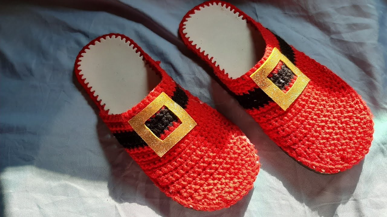 PANTUFLAS TEJIDAS A CROCHET PARA CABALLERO DE SANTA. MUY FÁCIL