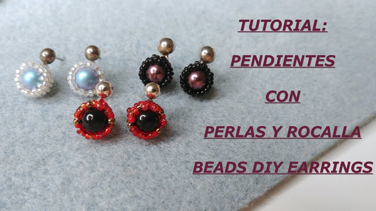 Pendientes sencillos: Perlas y Rocalla | бисероплетение серьги: бисер и бусины | beads diy earrings