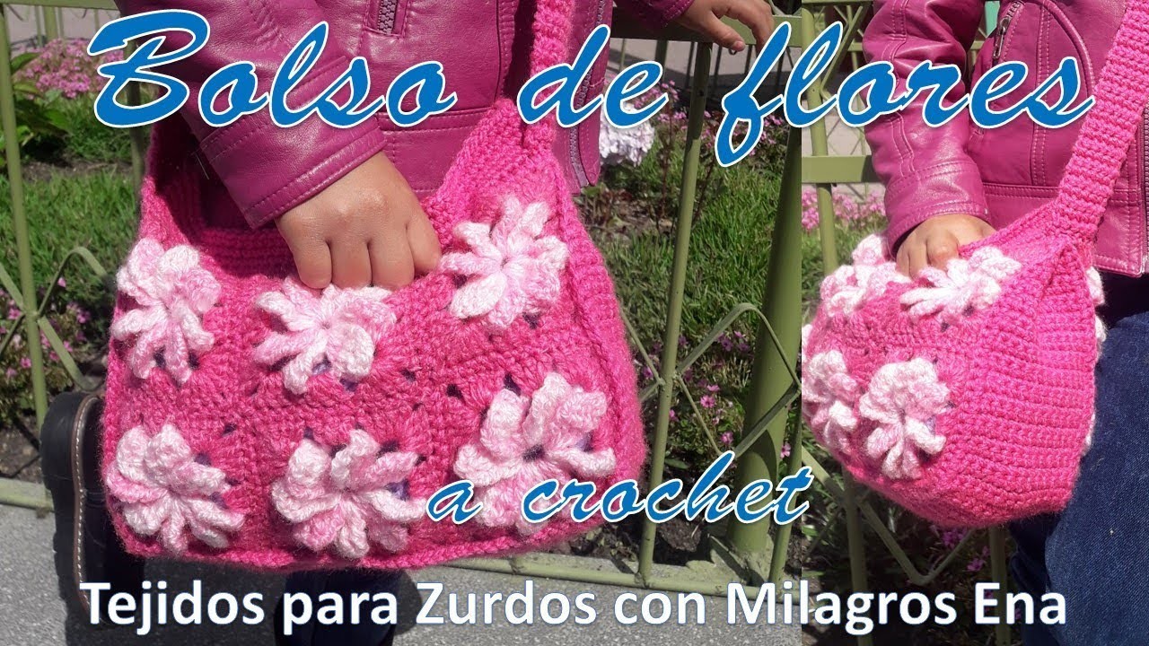 ZURDOS: Bolso colgante  tejido a crochet con Flores paso a paso