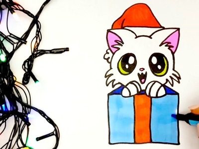 COMO DIBUJAR UN GATO PARA NAVIDAD PASO A PASO Dibujos kawaii navideños How to draw a Christmas cat