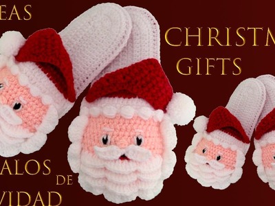 Como hacer Pantuflas de Papa Noel Santa Claus a crochet regalos de Navidad fácil de hacer