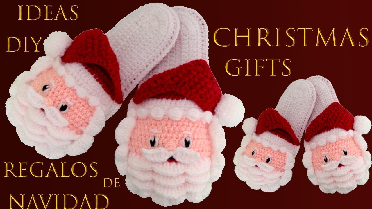 Como hacer Pantuflas de Papa Noel Santa Claus a crochet regalos de Navidad fácil de hacer