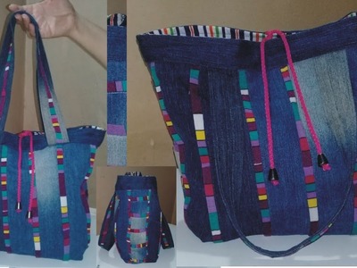 DIY Bolso con rayas de colores - Jeans Reciclado