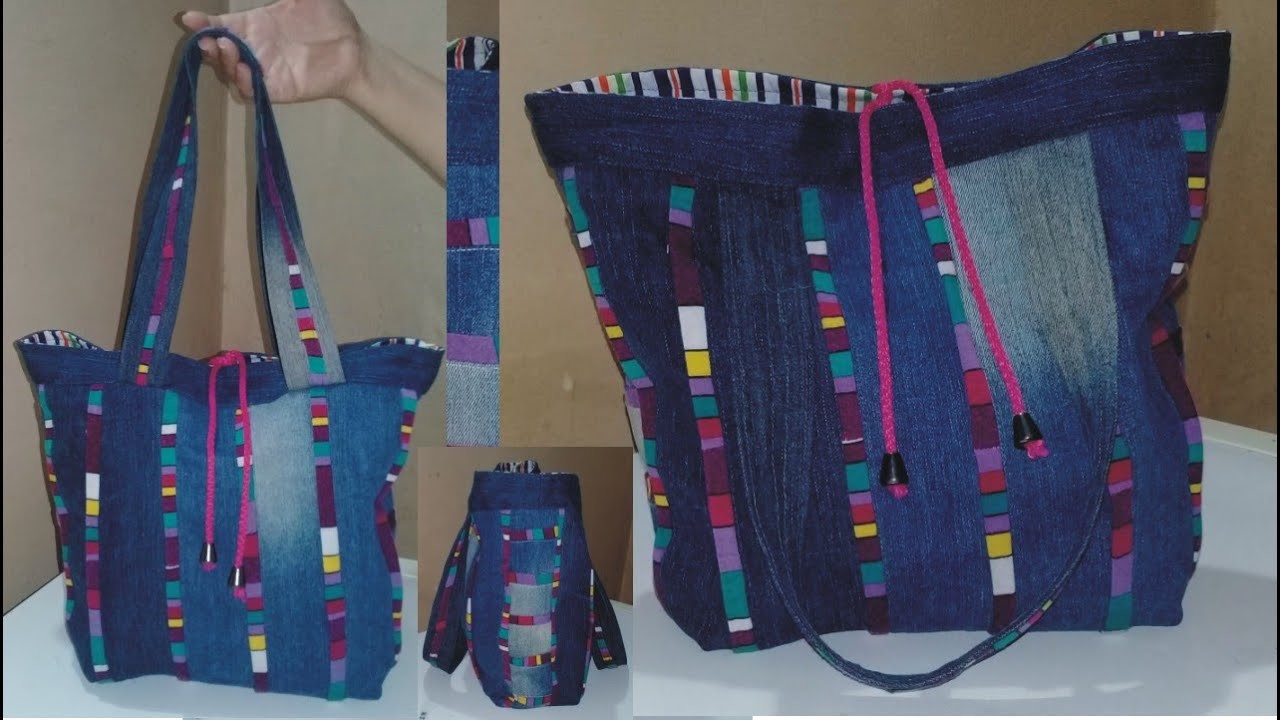 DIY Bolso con rayas de colores - Jeans Reciclado