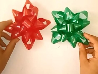 ????DIY Cómo hacer Moños para regalo fáciles.Moños de Estrella con listón de papel para regalo Navidad