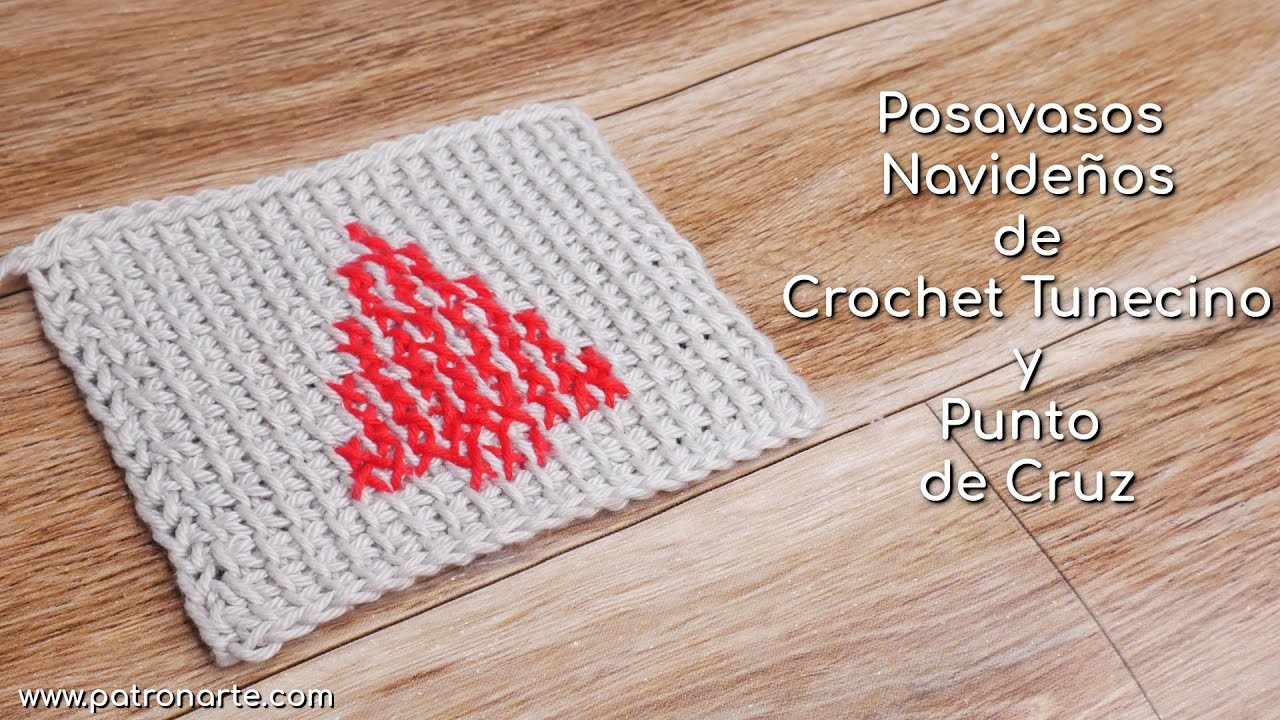 Posavasos Navideño | Aprende a Combinar Crochet Tunecino y Punto de Cruz con este Posavasos Navideño