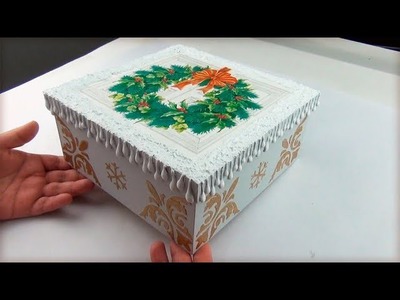 Caja de madera decorada con decoupage navideño
