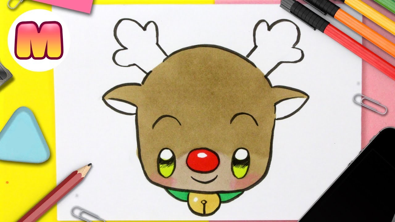 COMO DIBUJAR UN RENO DE NAVIDAD KAWAII – dibujos de navidad faciles - aprender a dibujar paso a paso