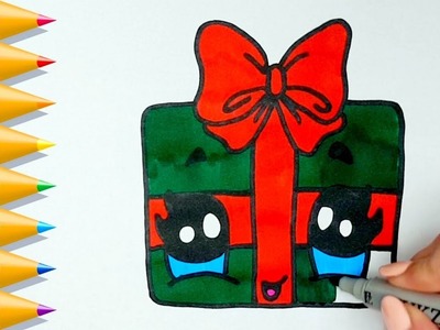 Cómo dibujar una CAJA DE REGALO DE NAVIDAD Kawaii ???? How to Draw a Cute Christmas Gift Box