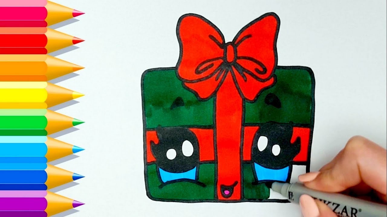 Cómo dibujar una CAJA DE REGALO DE NAVIDAD Kawaii ???? How to Draw a Cute Christmas Gift Box