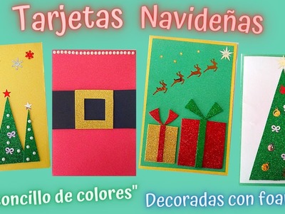 ????DIY 4 TARJETAS NAVIDEÑAS con "CARTULINA" CARTONCILLO DE COLORES Y FOMI.DIY Navidad