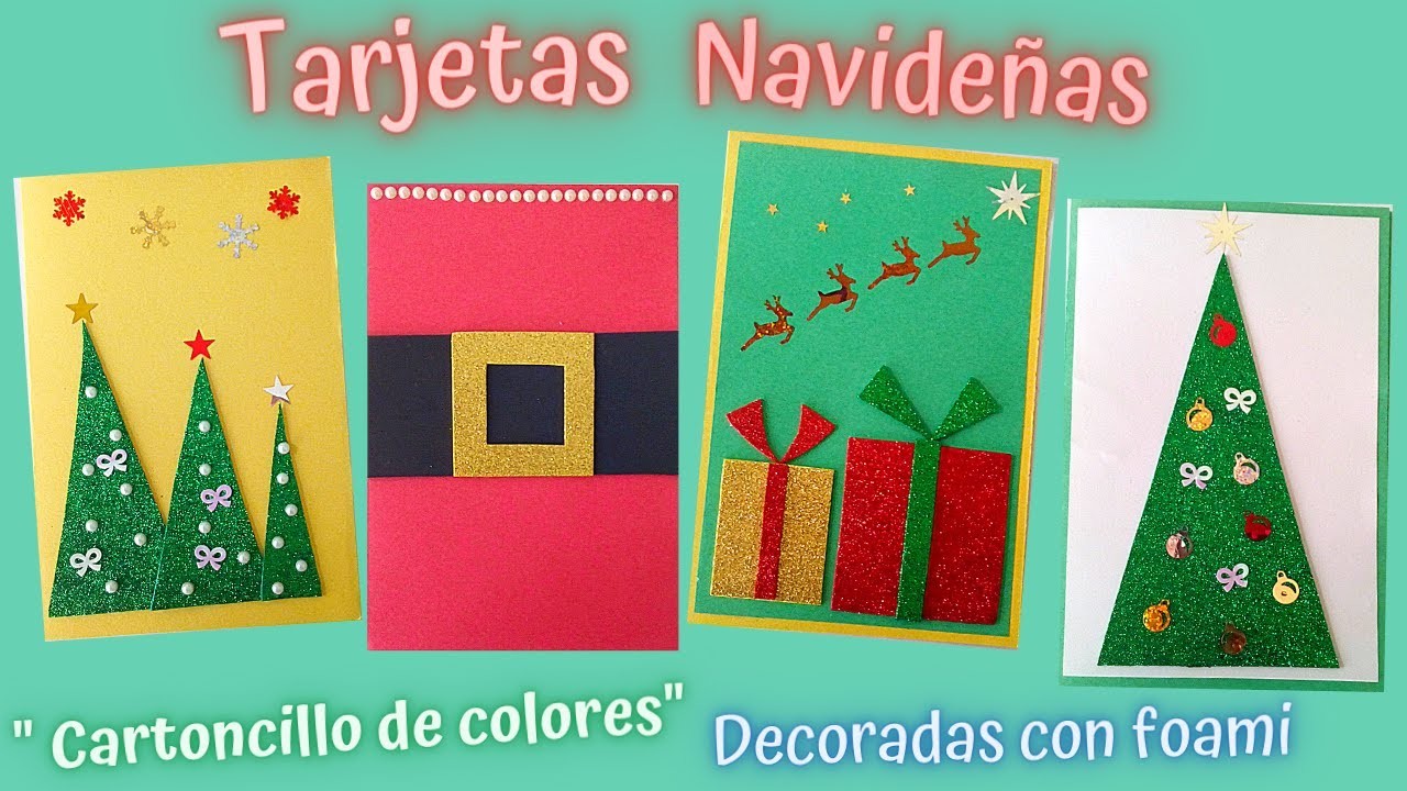 ????DIY 4 TARJETAS NAVIDEÑAS con "CARTULINA" CARTONCILLO DE COLORES Y FOMI.DIY Navidad