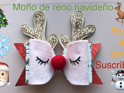 Moño Navideño De Reno. Christmas reindeer hair bow. cómo hacer un moño de reno