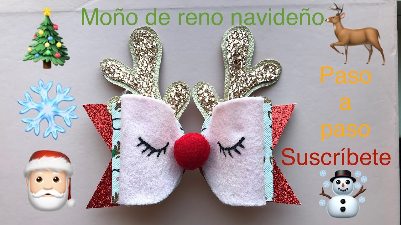 Moño Navideño De Reno. Christmas reindeer hair bow. cómo hacer un moño de reno