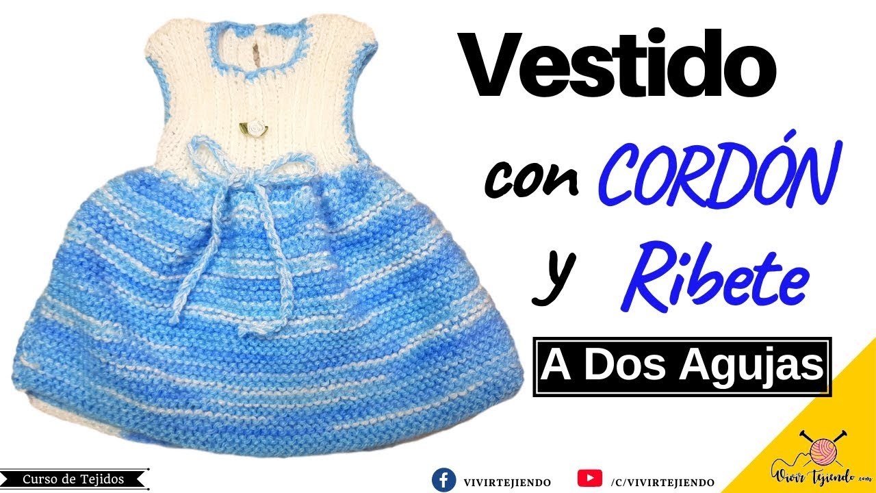 Vestido para Bebé Mujer con Cordón y Flor a Dos Agujas – Tejidos a 2 agujas 2019