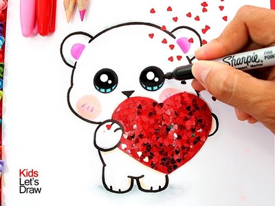 Aprende a dibujar un OSITO con un CORAZÓN Glitter (San Valentín)
