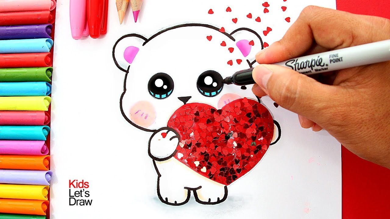 Aprende a dibujar un OSITO con un CORAZÓN Glitter (San Valentín)