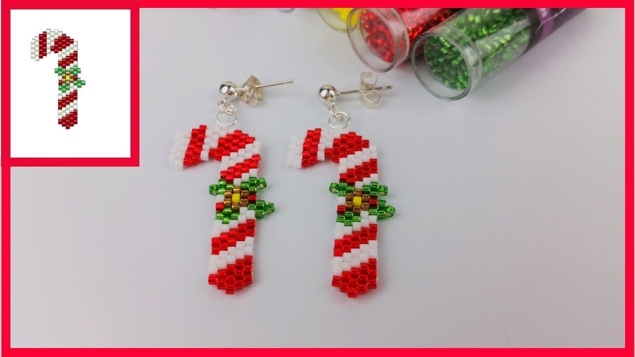 ARETES NAVIDENOS. BASTONCITOS NAVIDENOS.PEYOTE Y BRICK STITCH