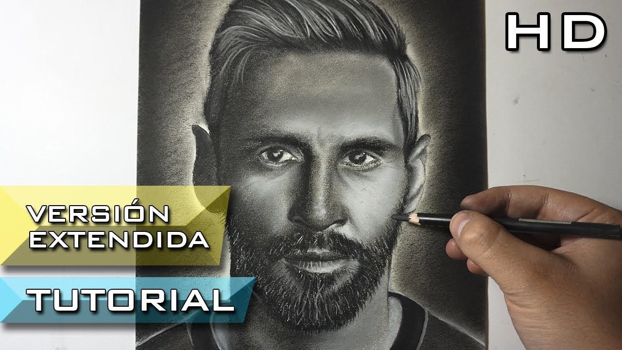 Cómo Dibujar a Lionel Messi a Lápiz Carboncillo - Versión Extendida Paso a Paso - Tutorial de Dibujo