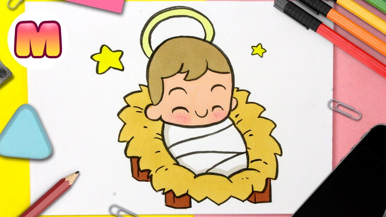 COMO DIBUJAR AL NIÑO JESÚS KAWAII - Dibujos de Navidad Faciles - Aprender a dibujar kawaii