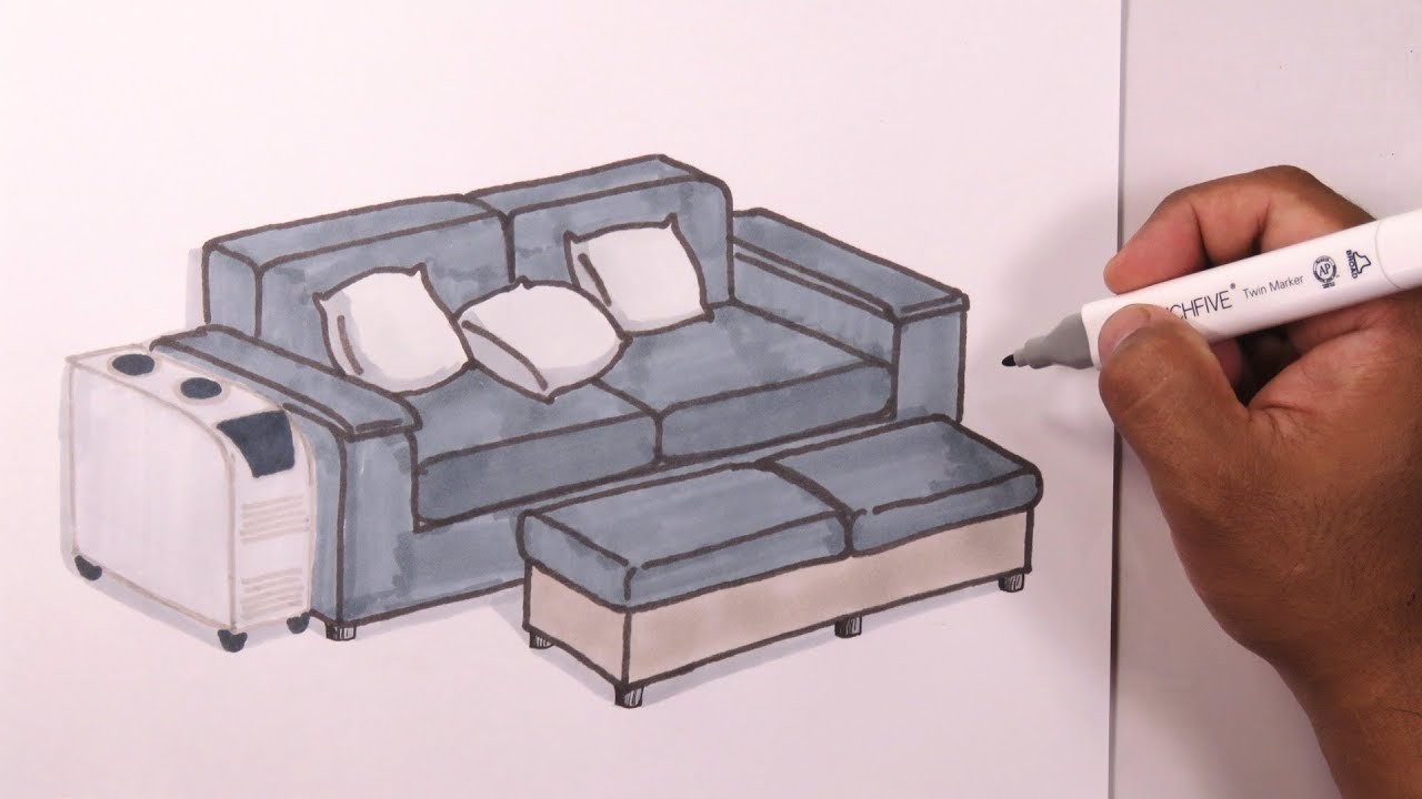 Cómo dibujar fácil un sofá cama con vista en 3D