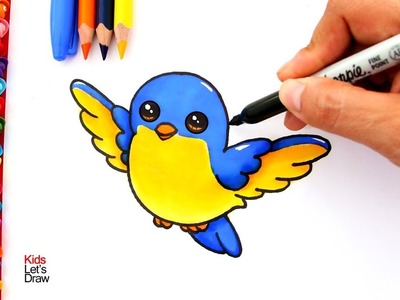 Cómo dibujar un PAJARITO VOLANDO de manera fácil | How to Draw a Cute Birdie flying easy