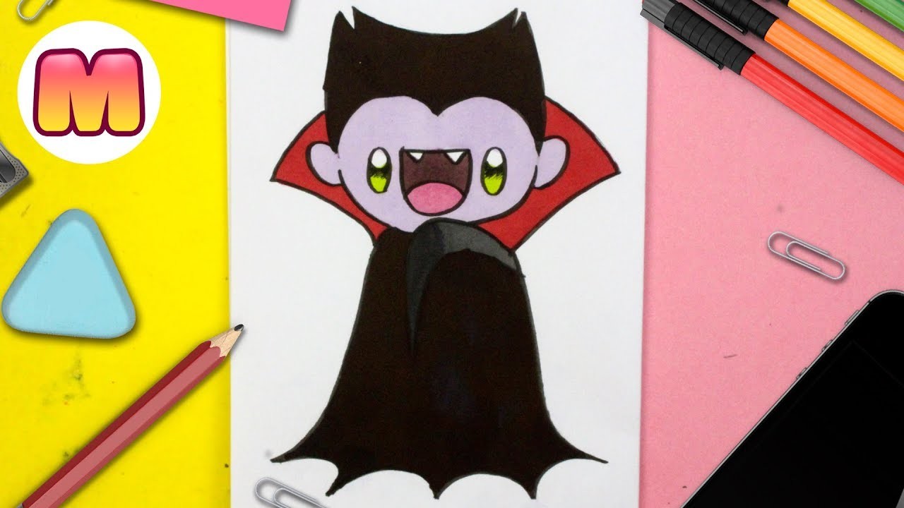 COMO DIBUJAR UN VAMPIRO KAWAII ???? FACIL Y PASO A PASO ???? Como dibujar halloween kawaii