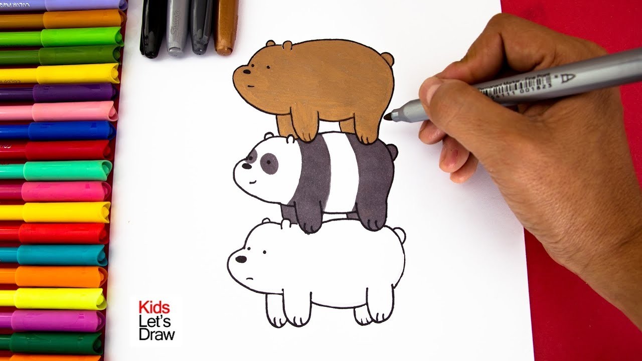 Cómo Dibujar y Colorear Los Osos Escandalosos (Panda, Polar y Pardo) montados uno sobre otro
