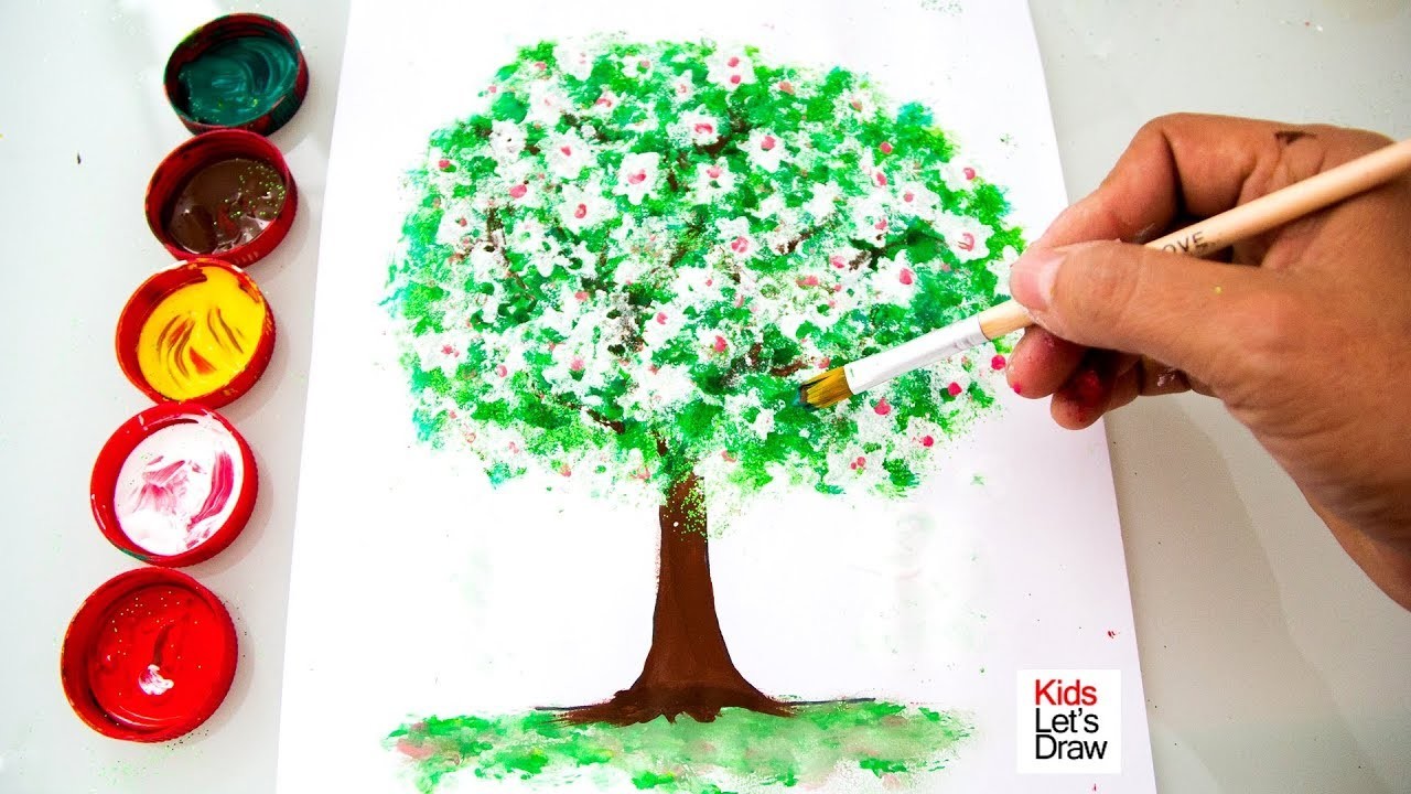 Cómo dibujar y pintar un Árbol con acuarelas y brillantina | Aprender a dibujar