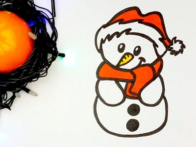 Cómo dibujar y pintar un MUÑECO DE NIEVE Kawaii ???? How to Draw a Cute Christmas Snowman