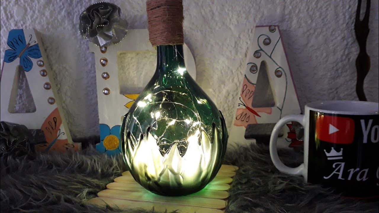 Como hacer una lampara de leds con botellas de vidrio recicladas||Botellas Luminosas.Manualidad 2019