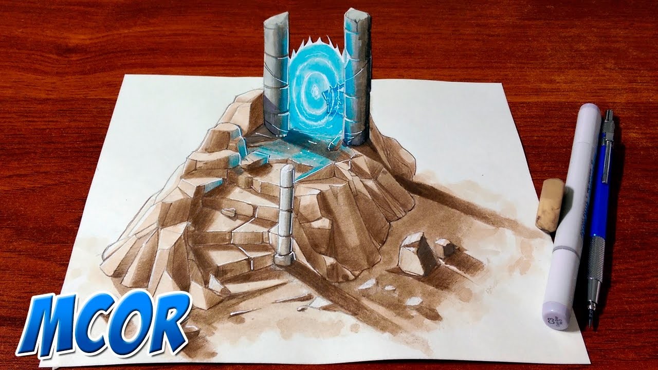 Dibujando unas Ruinas - Portal en 3D - Dibujo 3d sobre pàpel