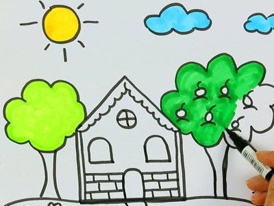 Dibujar casa y el sol juego de pintar con Que llueva cancion????|Cómo dibujar y colorear los para niños