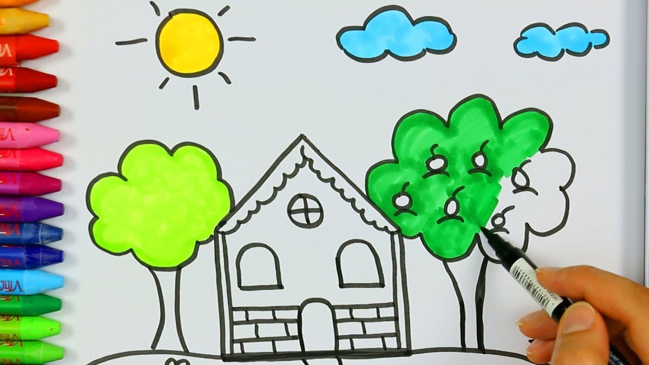 Dibujar casa y el sol juego de pintar con Que llueva cancion????|Cómo dibujar y colorear los para niños